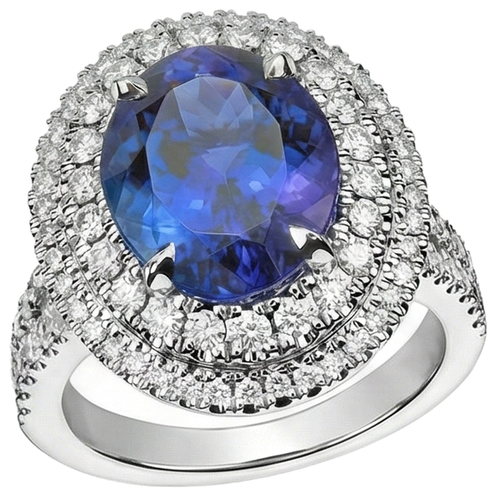 6.15 Carats Oval Tanzanite And Natural Earth Mined Diamond ( Not Lab Grown )s Wedding Ring White Gold 14K