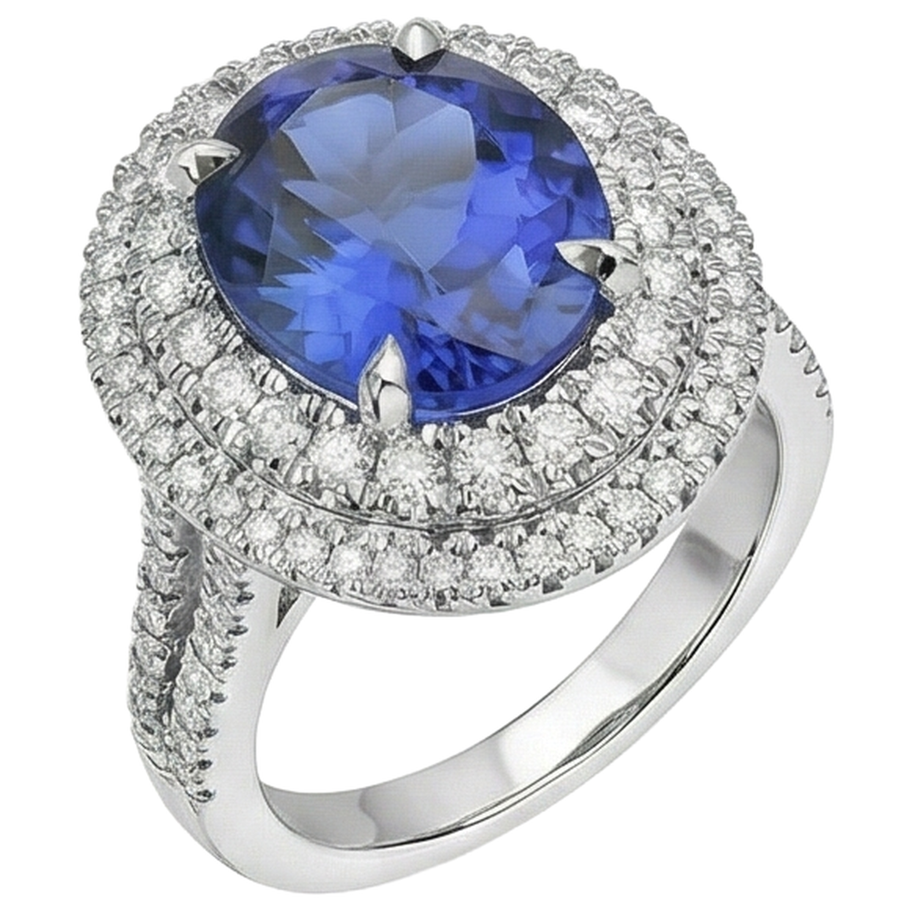 6.15 Carats Oval Tanzanite And Natural Earth Mined Diamond ( Not Lab Grown )s Wedding Ring White Gold 14K