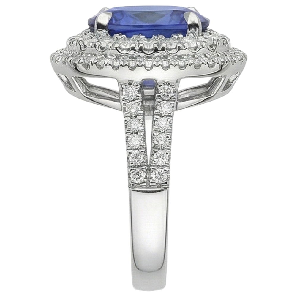 6.15 Carats Oval Tanzanite And Natural Earth Mined Diamond ( Not Lab Grown )s Wedding Ring White Gold 14K