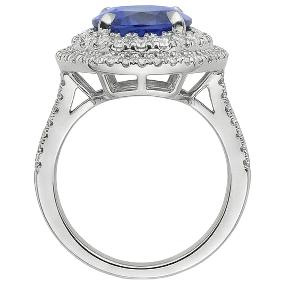 6.15 Carats Oval Tanzanite And Natural Earth Mined Diamond ( Not Lab Grown )s Wedding Ring White Gold 14K