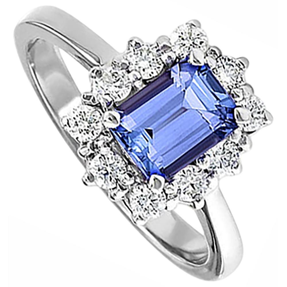 natural round tanzanite 6.20ct ring close up detail