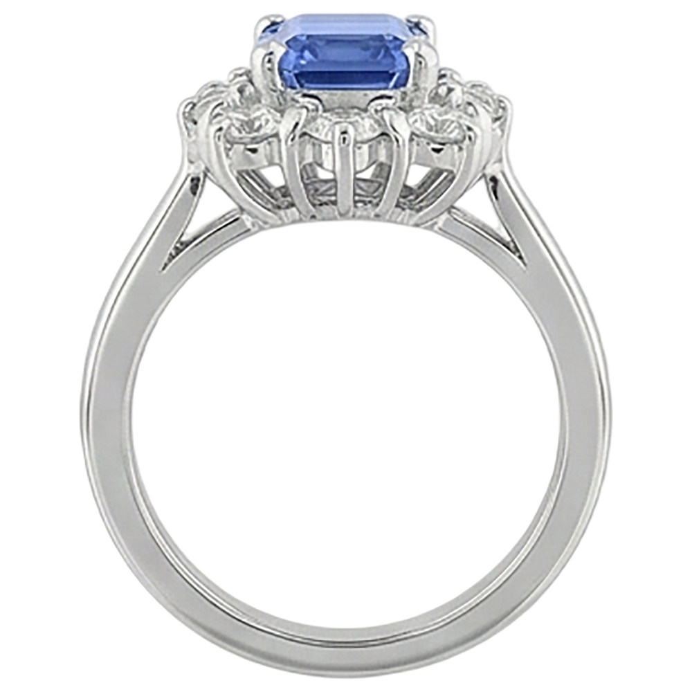 natural round tanzanite 6.20ct ring on white background