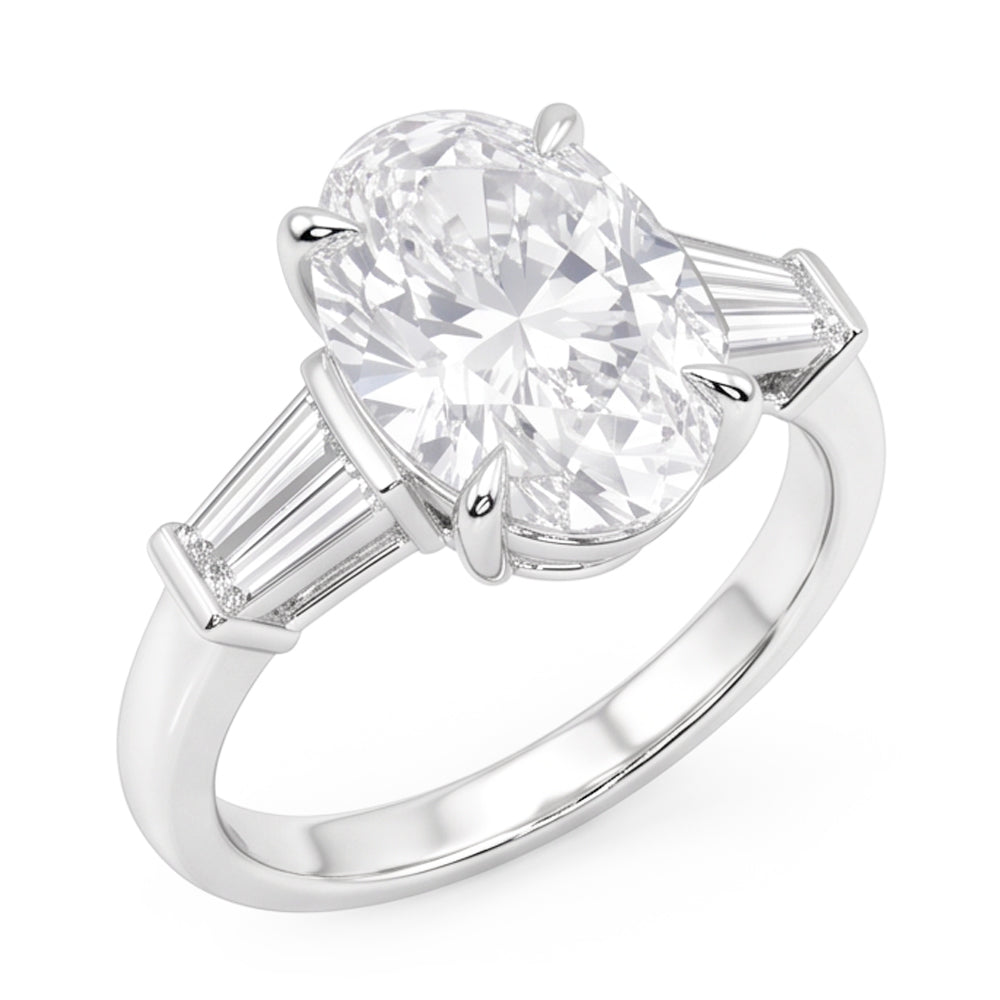 6.20 Ct. Oval & Baguettes Natural Earth Mined Diamond ( Not Lab Grown )s 3 Stone Wedding Ring