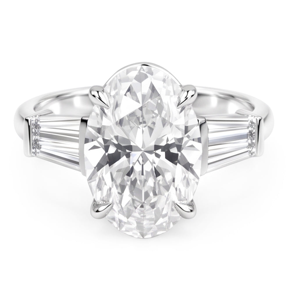 6.20 Ct. Oval & Baguettes Natural Earth Mined Diamond ( Not Lab Grown )s 3 Stone Wedding Ring