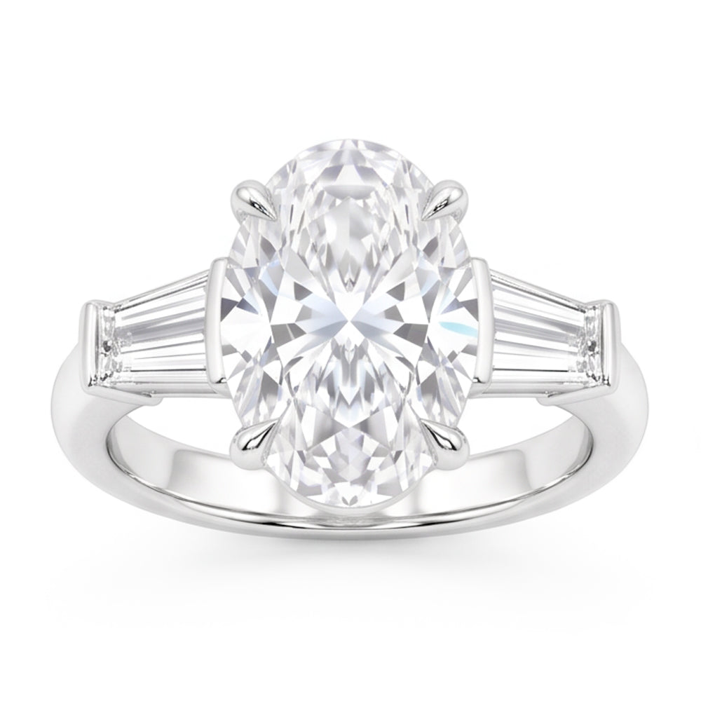 6.20 Ct. Oval & Baguettes Natural Earth Mined Diamond ( Not Lab Grown )s 3 Stone Wedding Ring