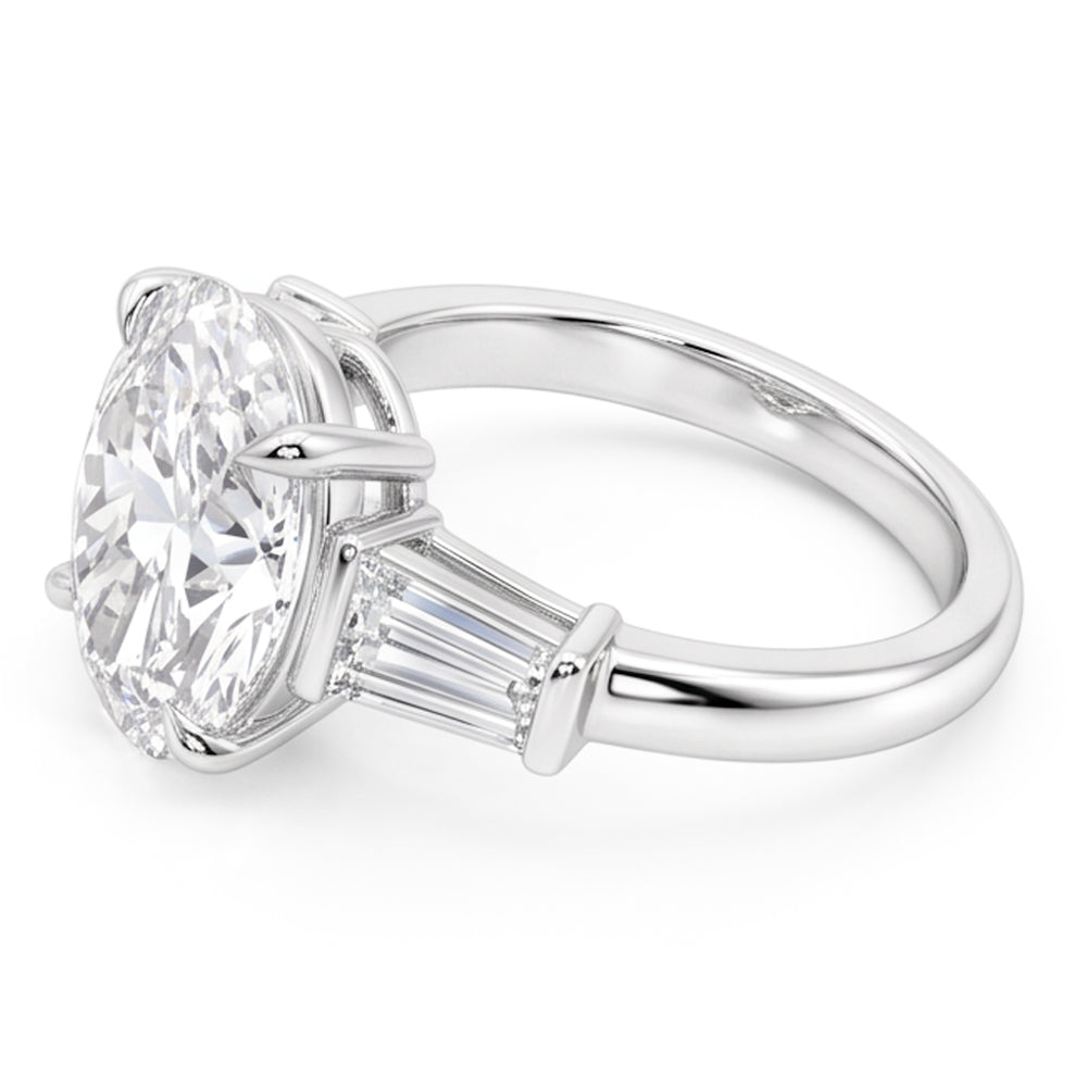 6.20 Ct. Oval & Baguettes Natural Earth Mined Diamond ( Not Lab Grown )s 3 Stone Wedding Ring