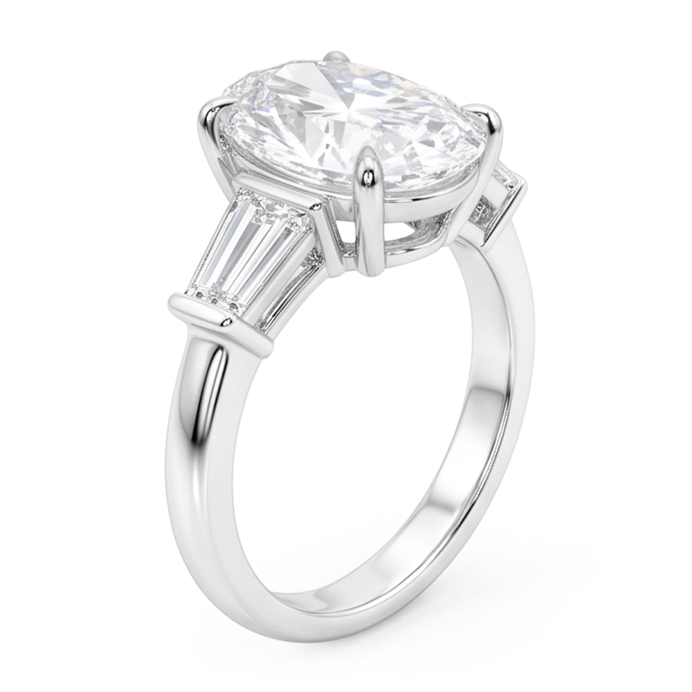 6.20 Ct. Oval & Baguettes Natural Earth Mined Diamond ( Not Lab Grown )s 3 Stone Wedding Ring