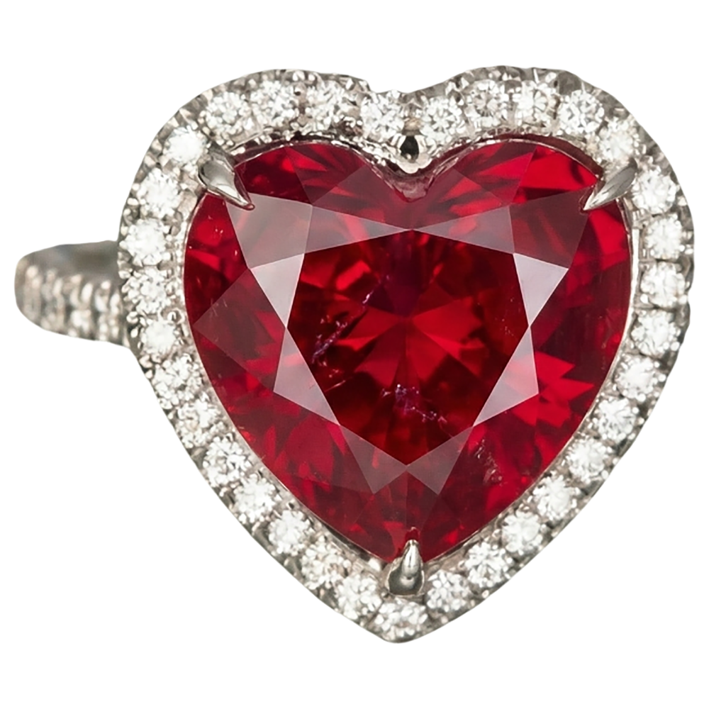 6.25 Carats Heart Cut Ruby Gemstone And Natural Earth Mined Diamond ( Not Lab Grown ) Ring White Gold 14K