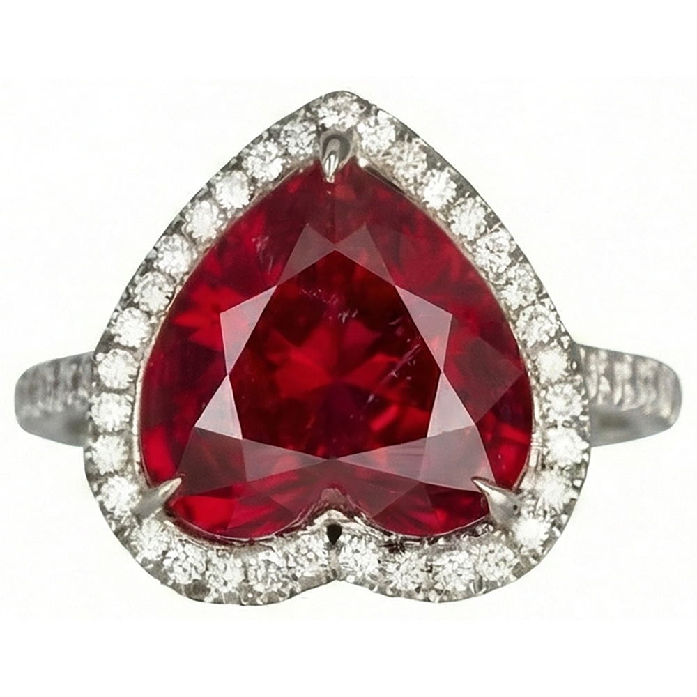 6.25 Carats Heart Cut Ruby Gemstone And Natural Earth Mined Diamond ( Not Lab Grown ) Ring White Gold 14K
