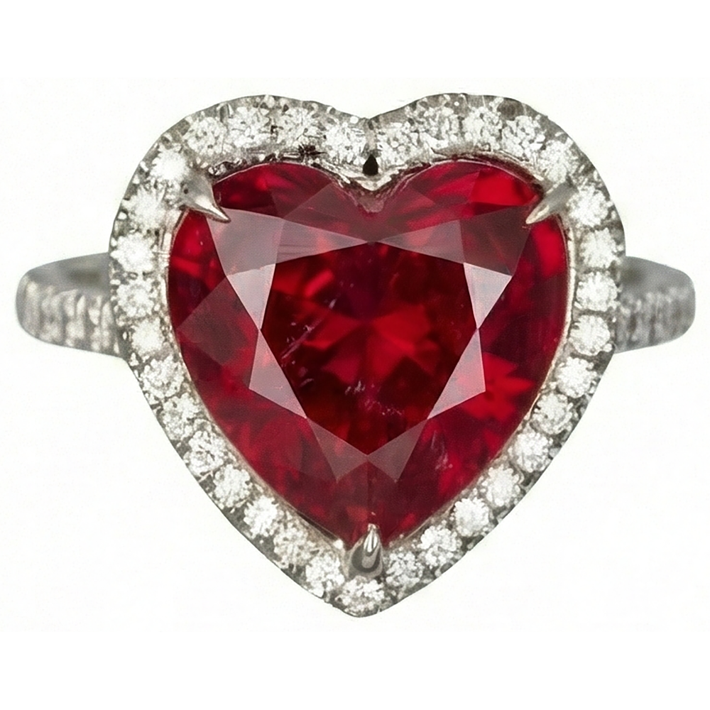 6.25 Carats Heart Cut Ruby Gemstone And Natural Earth Mined Diamond ( Not Lab Grown ) Ring White Gold 14K