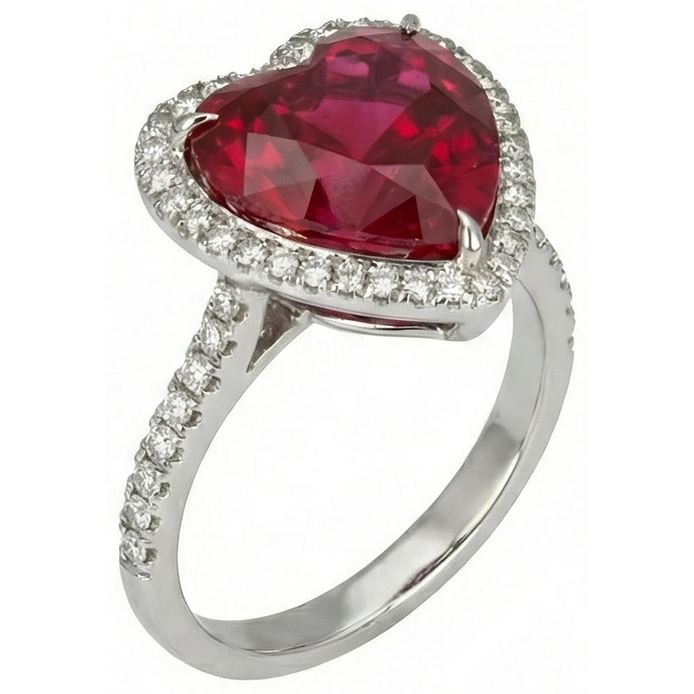 6.25 Carats Heart Cut Ruby Gemstone And Natural Earth Mined Diamond ( Not Lab Grown ) Ring White Gold 14K