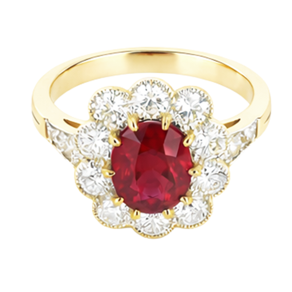 natural round ruby 6.25ct ring side angle