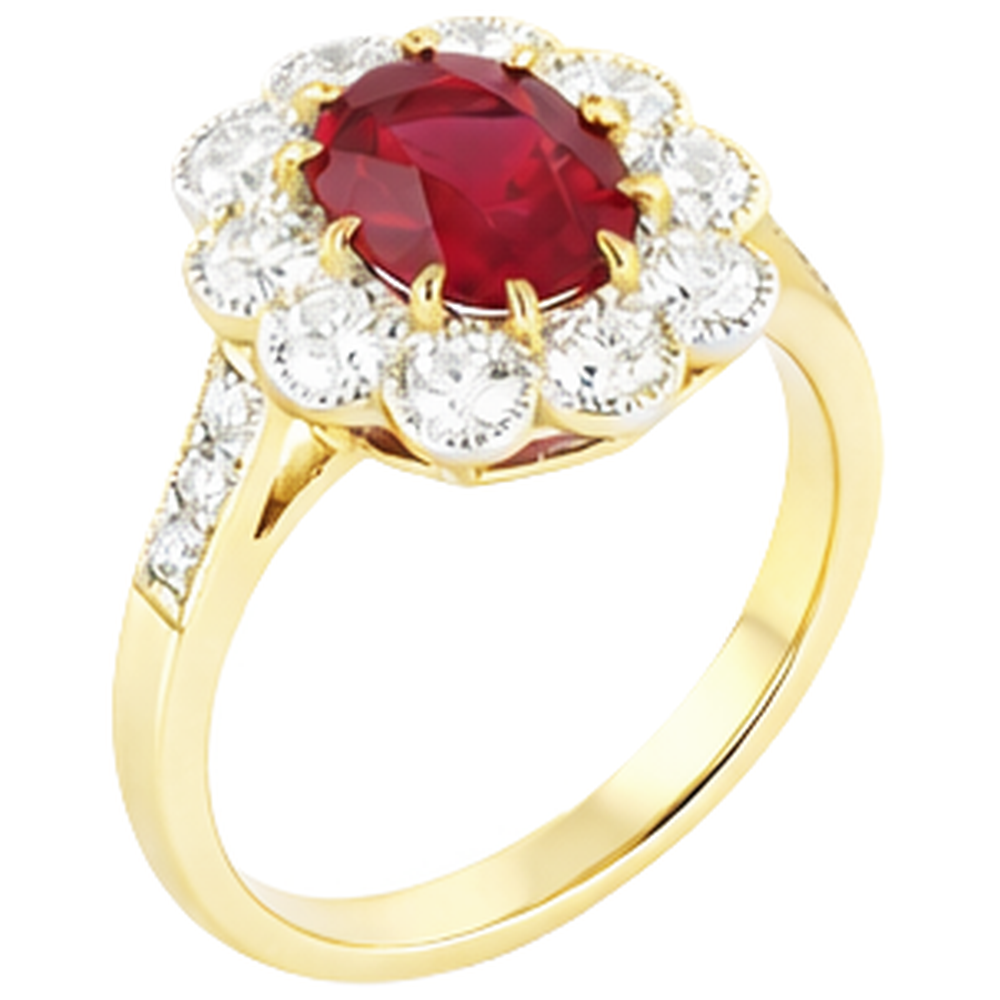 natural round ruby 6.25ct ring close up detail