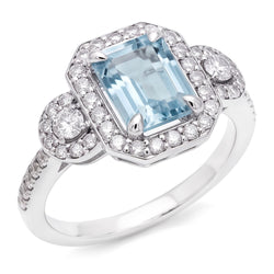 6.25 Ct Emerald Cut Aquamarine And Small Natural Earth Mined Diamond ( Not Lab Grown )s Ring White Gold