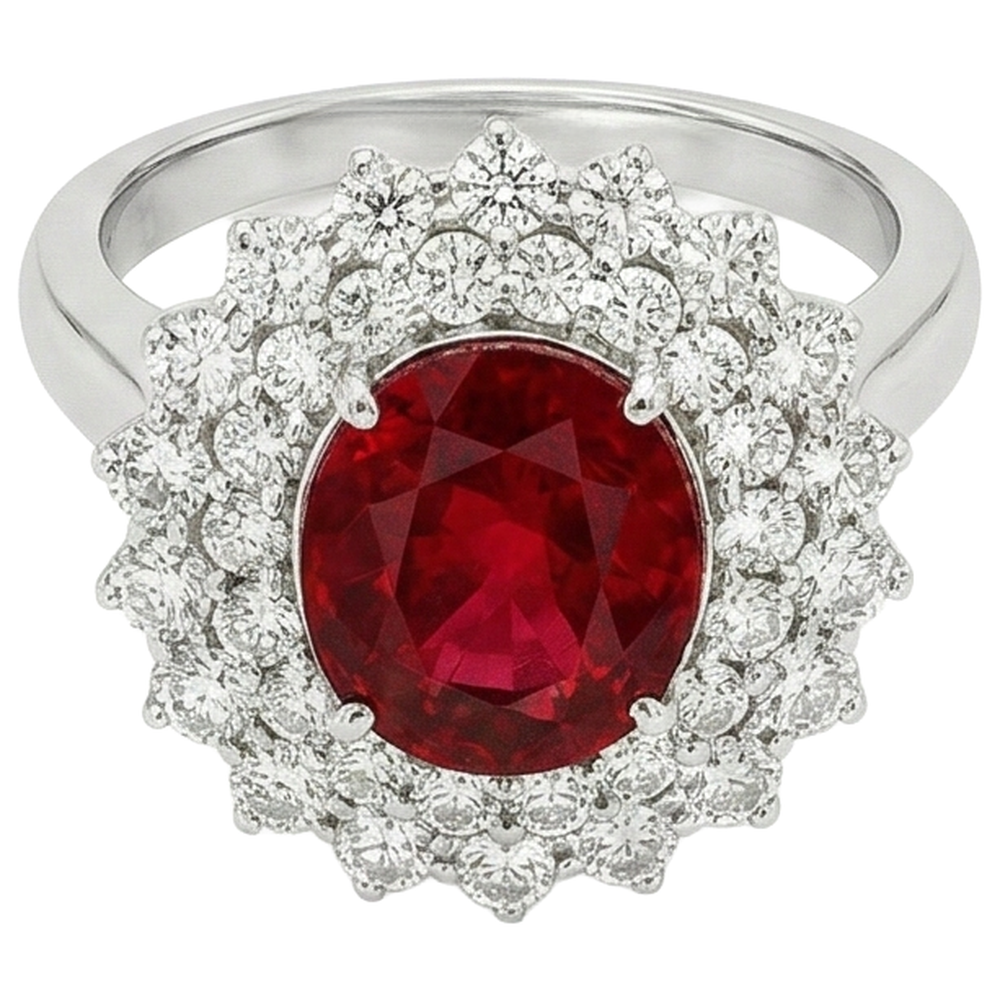 6.25 Ct Oval Cut Ruby With Natural Earth Mined Diamond ( Not Lab Grown )s Ring White Gold 14K