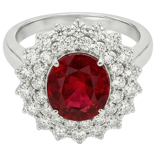 6.25 Ct Oval Cut Ruby With Natural Earth Mined Diamond ( Not Lab Grown )s Ring White Gold 14K