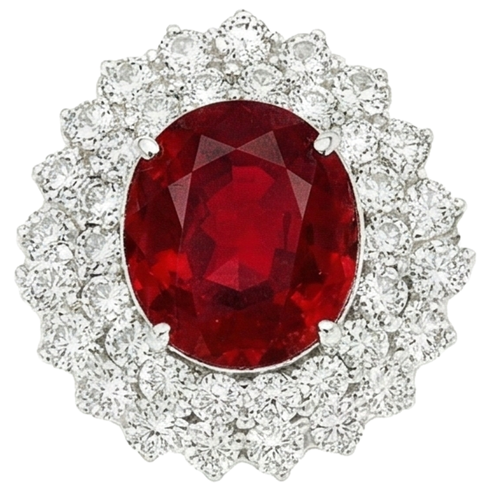 6.25 Ct Oval Cut Ruby With Natural Earth Mined Diamond ( Not Lab Grown )s Ring White Gold 14K