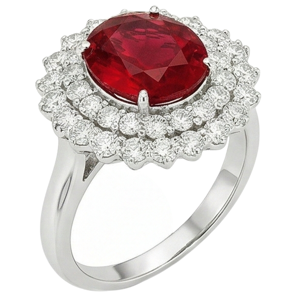 6.25 Ct Oval Cut Ruby With Natural Earth Mined Diamond ( Not Lab Grown )s Ring White Gold 14K