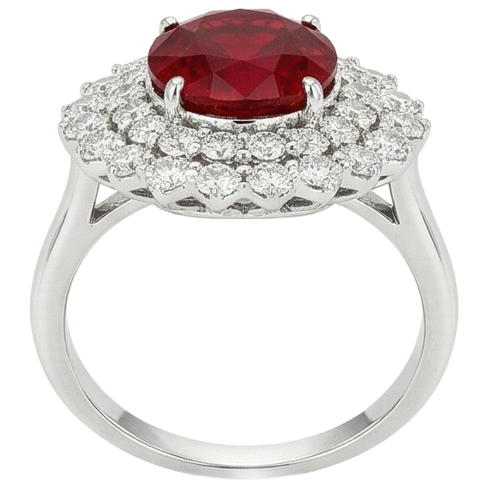 6.25 Ct Oval Cut Ruby With Natural Earth Mined Diamond ( Not Lab Grown )s Ring White Gold 14K
