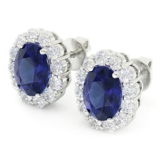 6.40 Ct Oval Sapphire And IGI CERTIFIED Diamonds Ladies Studs Earring White