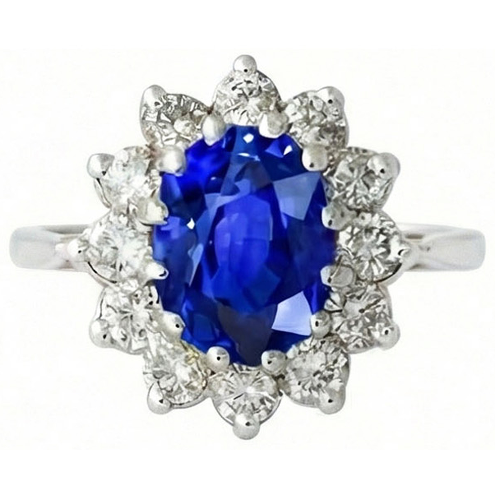 6.50 Carat Flower Sri Lankan Sapphire Ring Natural Earth Mined Diamond ( Not Lab Grown )  White Gold 14K