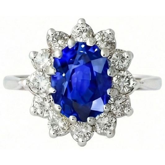 6.50 Carat Flower Sri Lankan Sapphire Ring Natural Earth Mined Diamond ( Not Lab Grown )  White Gold 14K