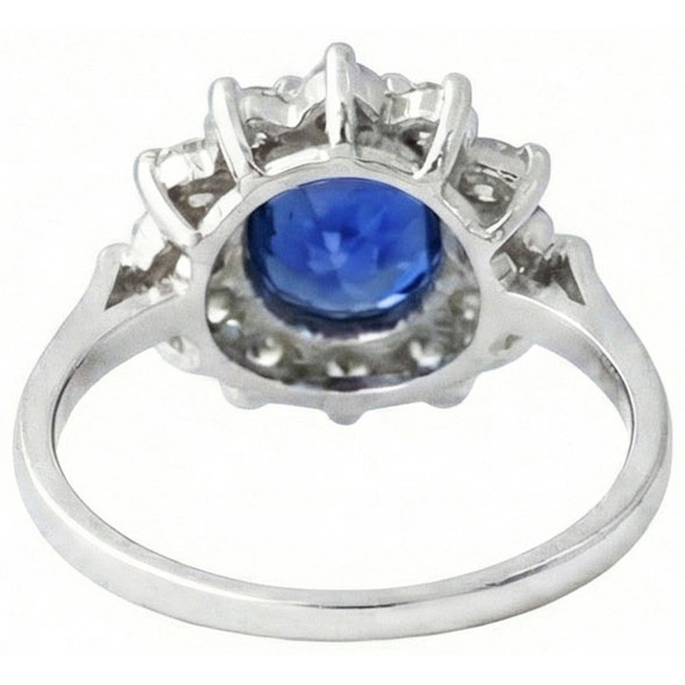 6.50 Carat Flower Sri Lankan Sapphire Ring Natural Earth Mined Diamond ( Not Lab Grown )  White Gold 14K