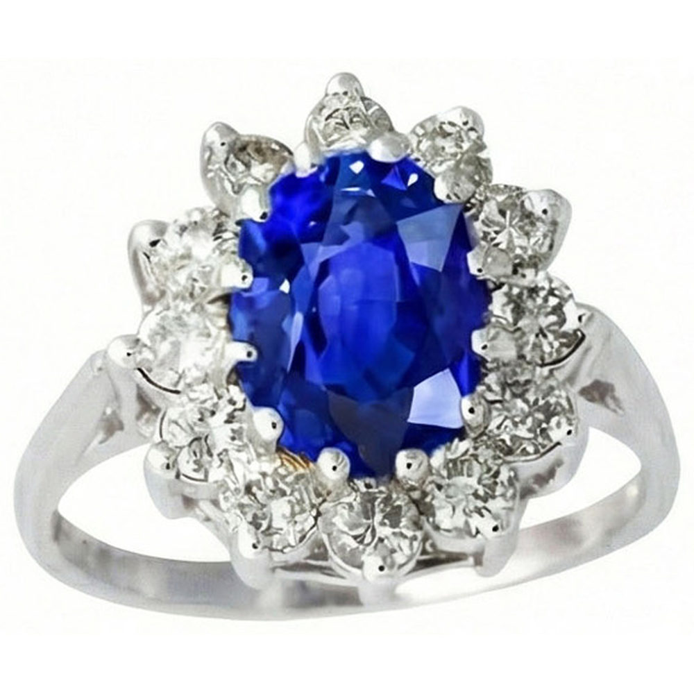 6.50 Carat Flower Sri Lankan Sapphire Ring Natural Earth Mined Diamond ( Not Lab Grown )  White Gold 14K