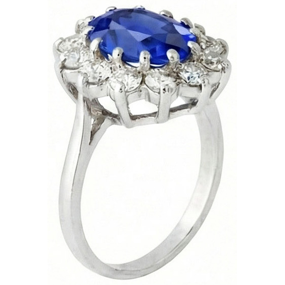 6.50 Carat Flower Sri Lankan Sapphire Ring Natural Earth Mined Diamond ( Not Lab Grown )  White Gold 14K