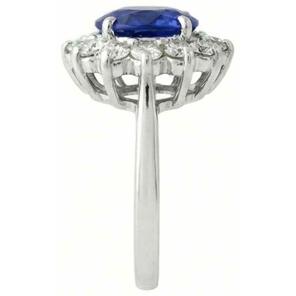 6.50 Carat Flower Sri Lankan Sapphire Ring Natural Earth Mined Diamond ( Not Lab Grown )  White Gold 14K