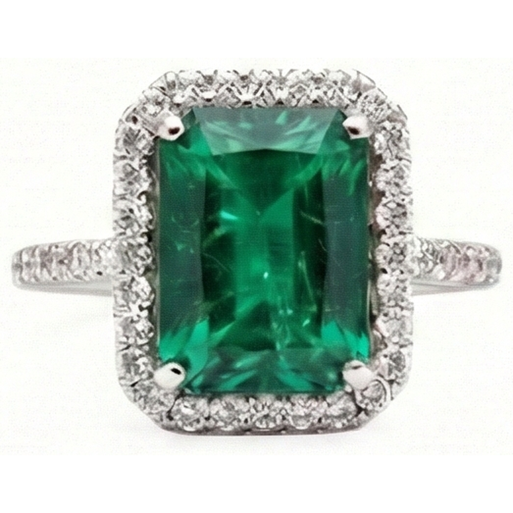 6.50 Carats Emerald Cut Green Emerald With Natural Earth Mined Diamond Wedding Ring
