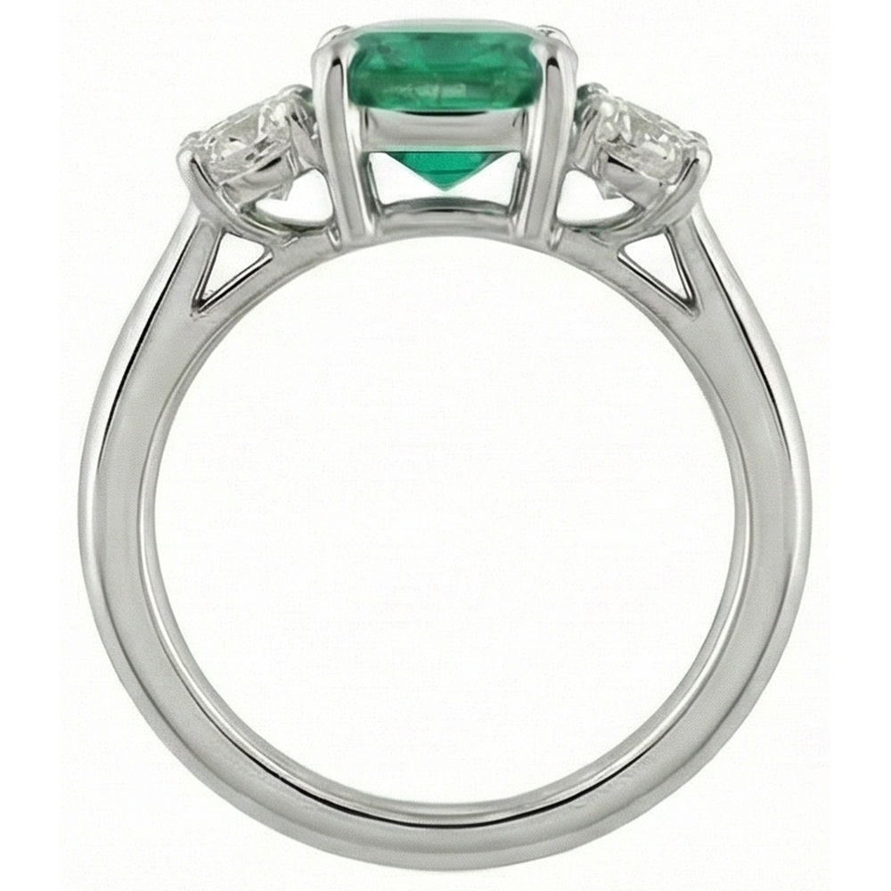 natural round emerald 6.50ct ring on white background