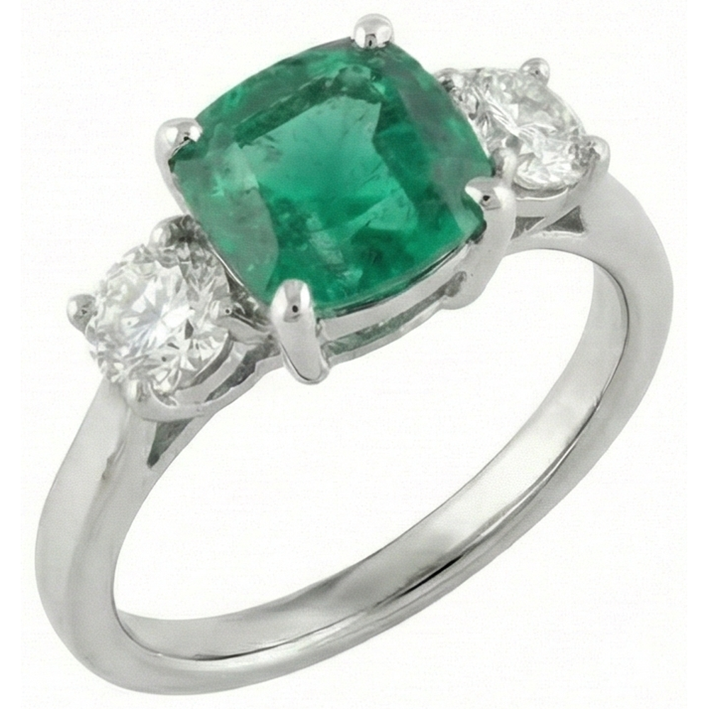 natural round emerald 6.50ct ring close up detail