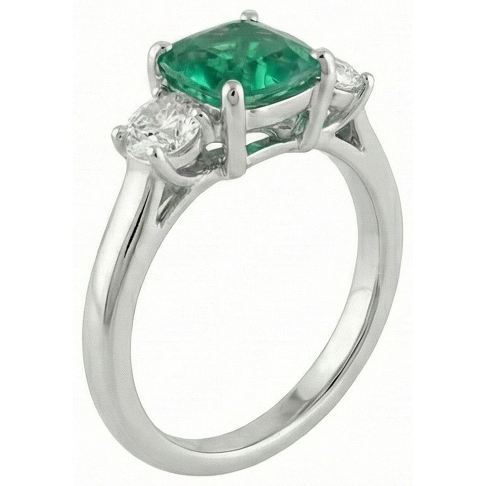 natural round emerald 6.50ct ring top view