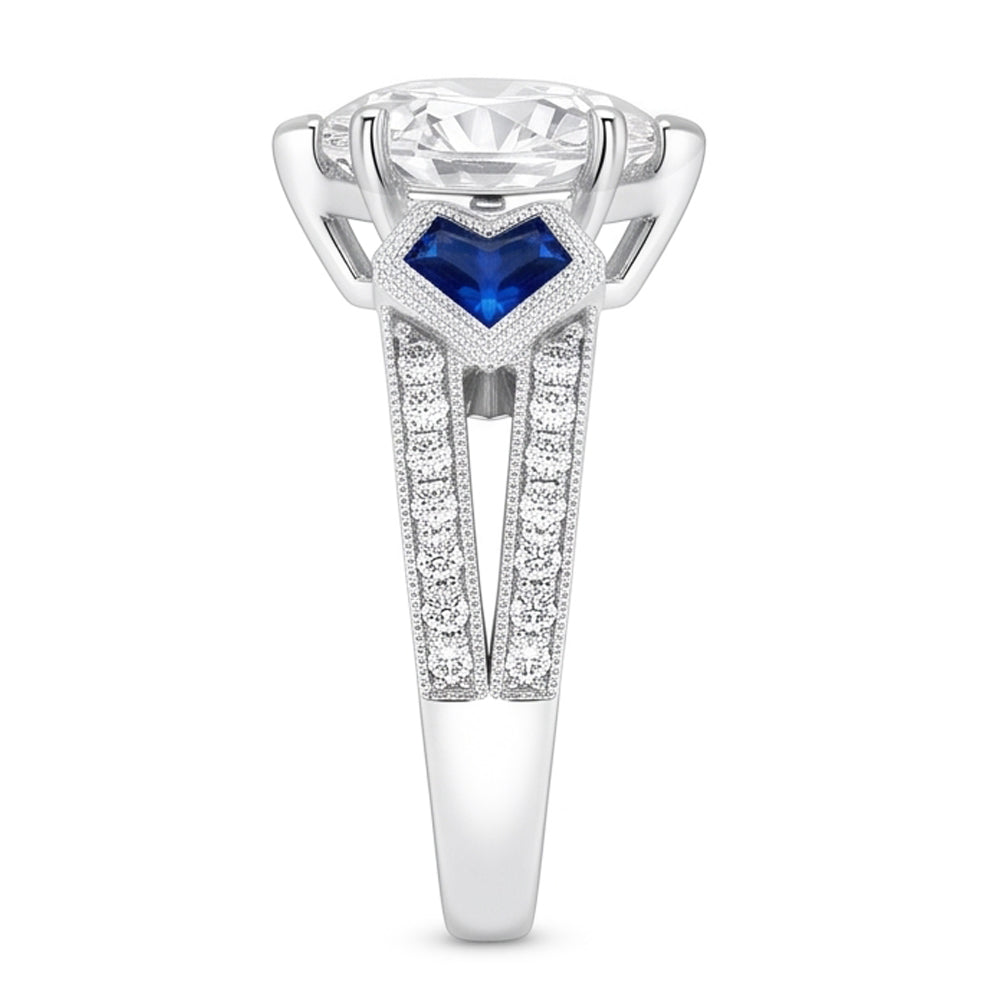 6.50 Carats Real Heart Cut Natural Earth Mined Diamond ( Not Lab Grown ) With Sapphire Wedding Ring WG 14K