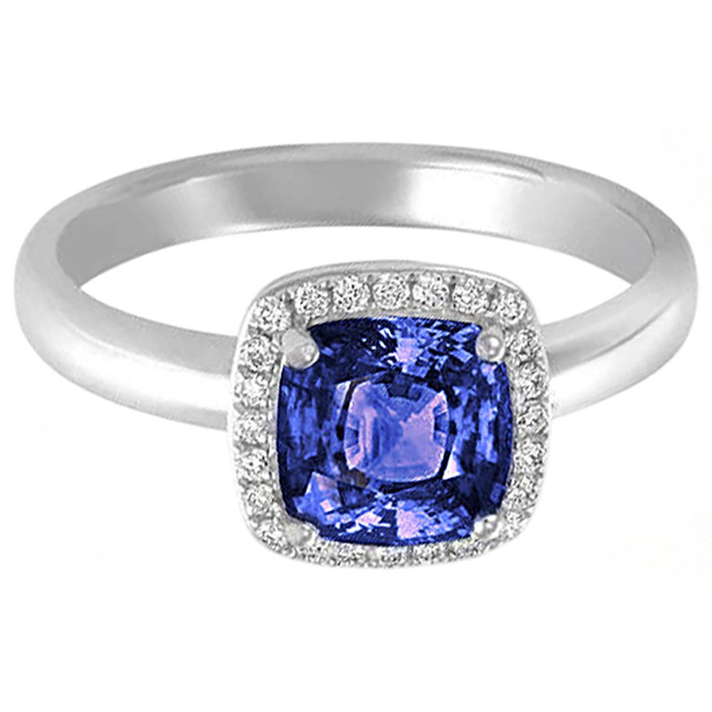 6.50 Ct Cushion Halo Tanzanite And Natural Earth Mined Diamond ( Not Lab Grown )s Ring White Gold 14K