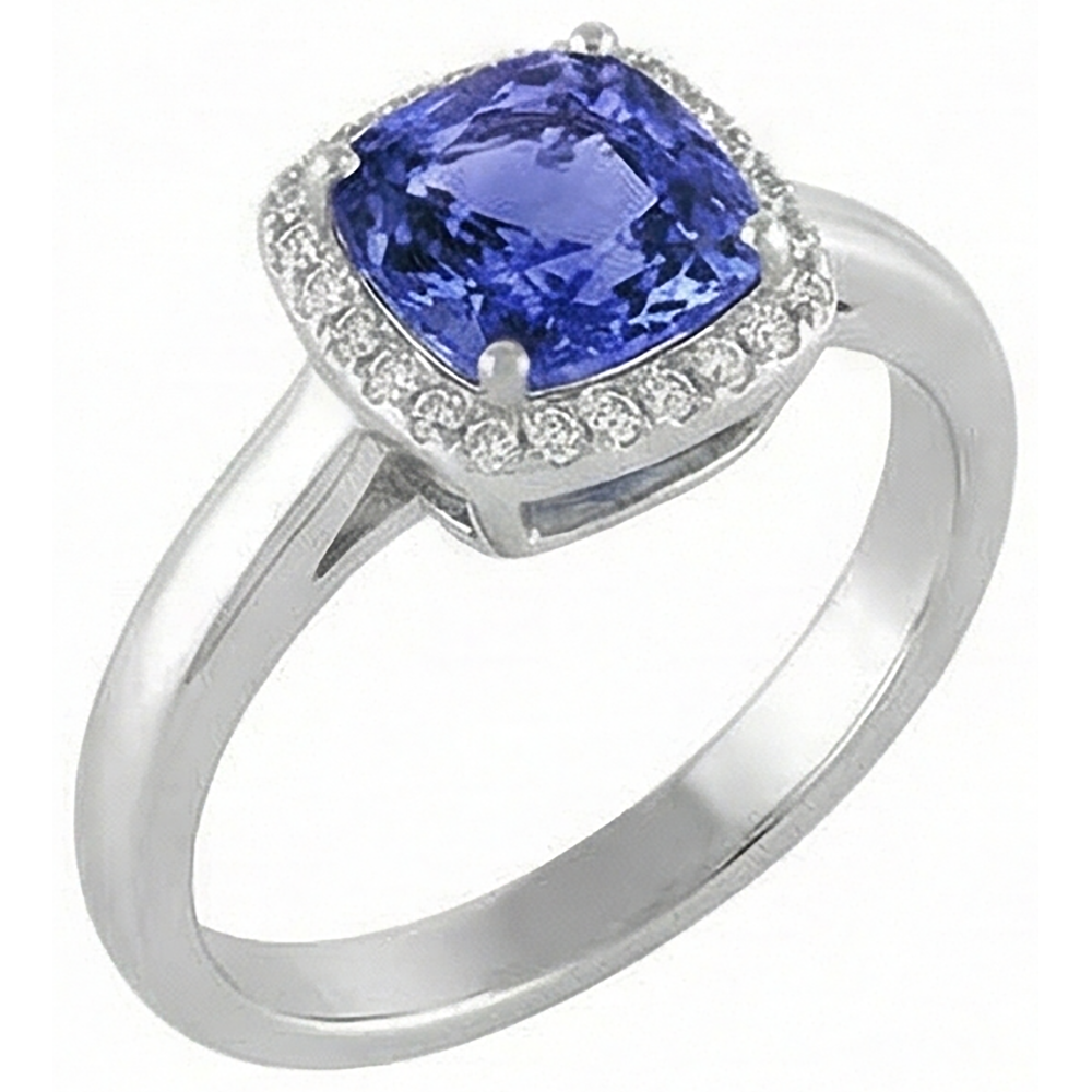 6.50 Ct Cushion Halo Tanzanite And Natural Earth Mined Diamond ( Not Lab Grown )s Ring White Gold 14K