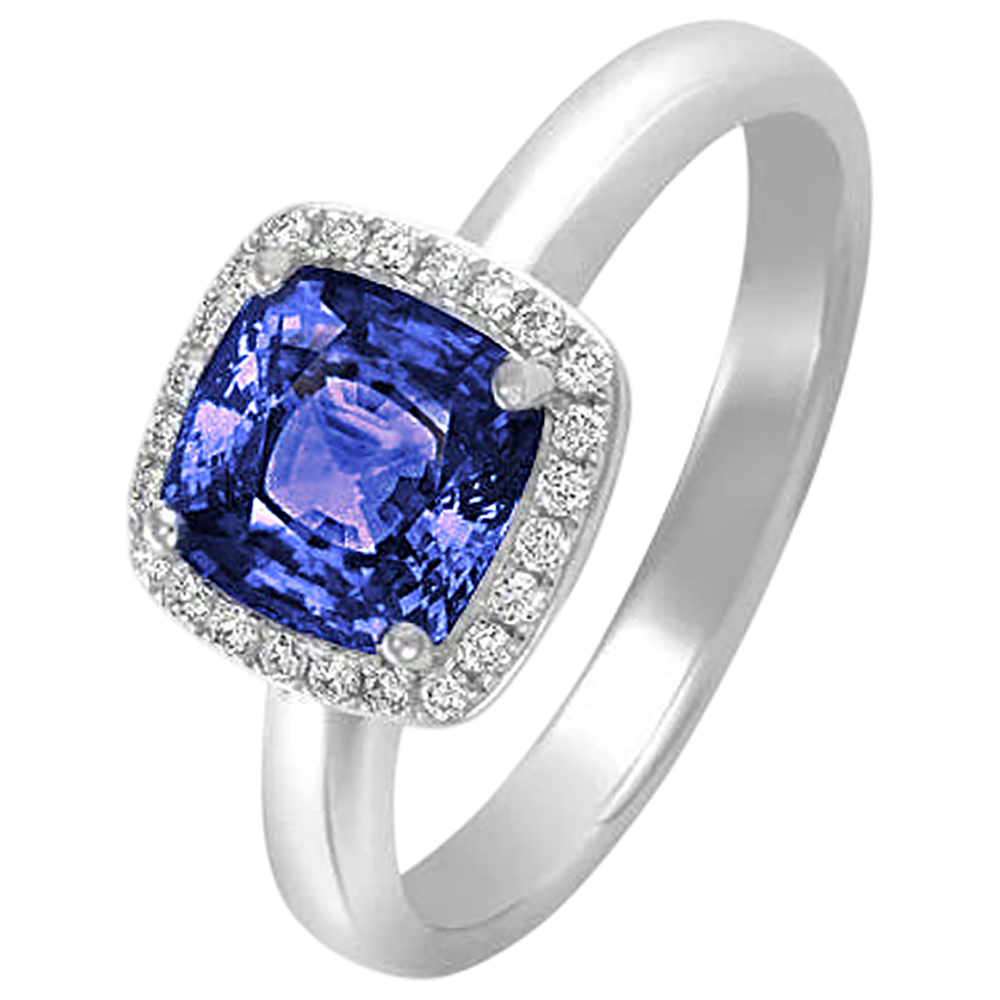 6.50 Ct Cushion Halo Tanzanite And Natural Earth Mined Diamond ( Not Lab Grown )s Ring White Gold 14K
