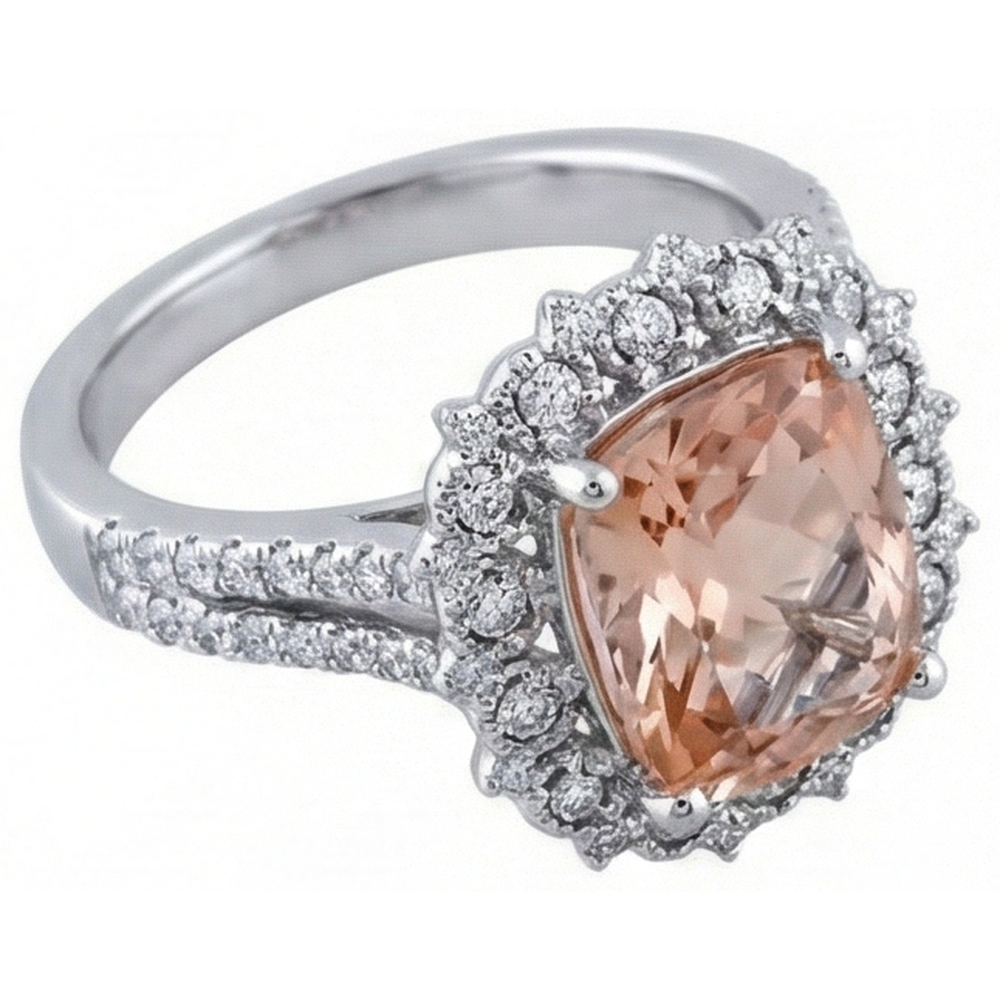 6.50 Ct Cushion Morganite And Natural Earth Mined Diamond ( Not Lab Grown )s Ring Gold 14K