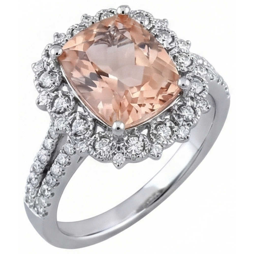 6.50 Ct Cushion Morganite And Natural Earth Mined Diamond ( Not Lab Grown )s Ring Gold 14K