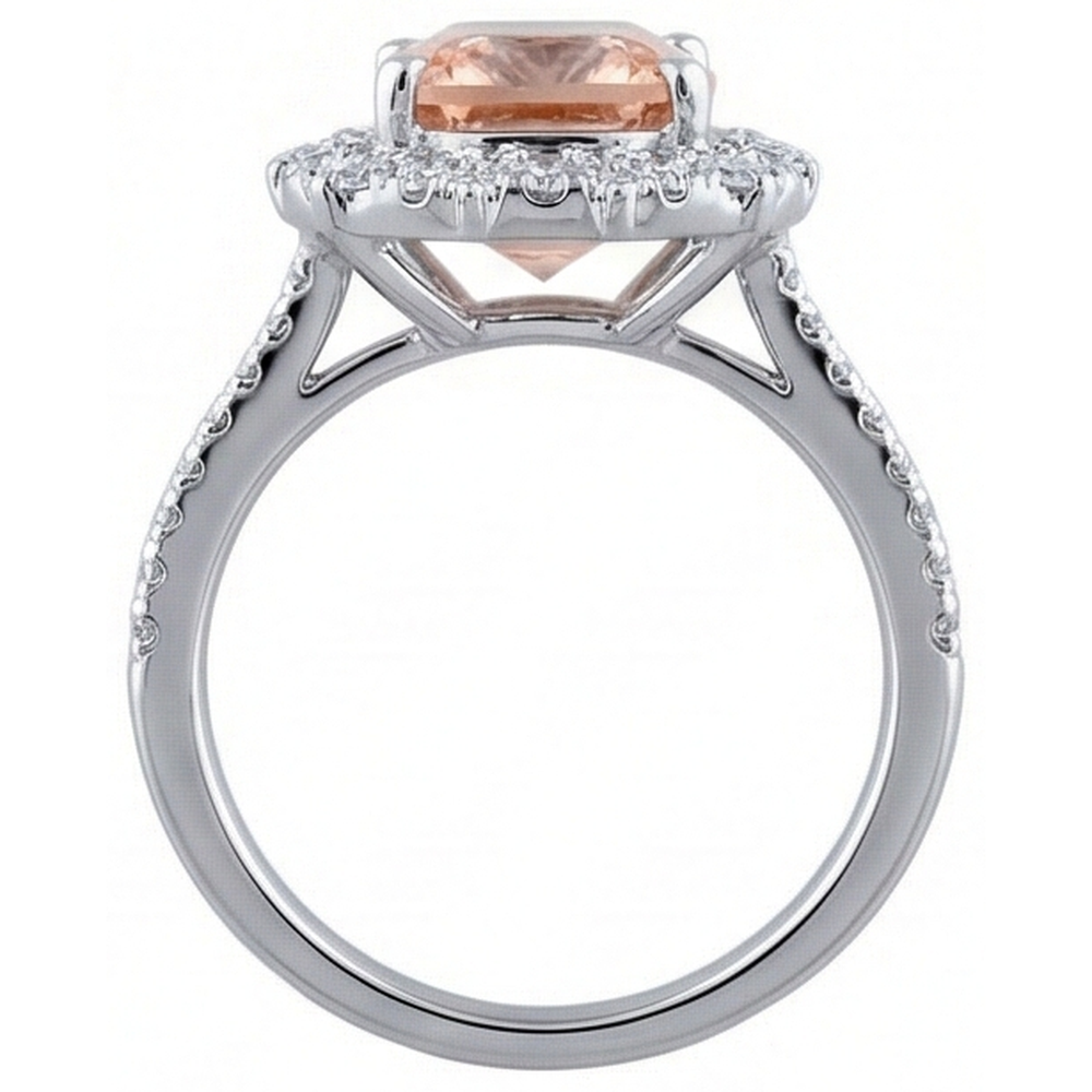 6.50 Ct Cushion Morganite And Natural Earth Mined Diamond ( Not Lab Grown )s Ring Gold 14K