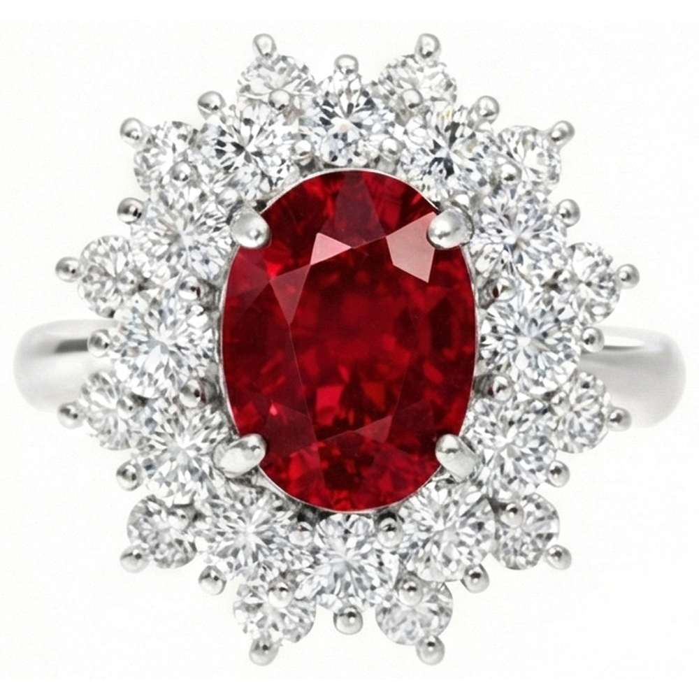 6.50 Ct Red Ruby With Natural Earth Mined Diamond ( Not Lab Grown )s Ring White Gold