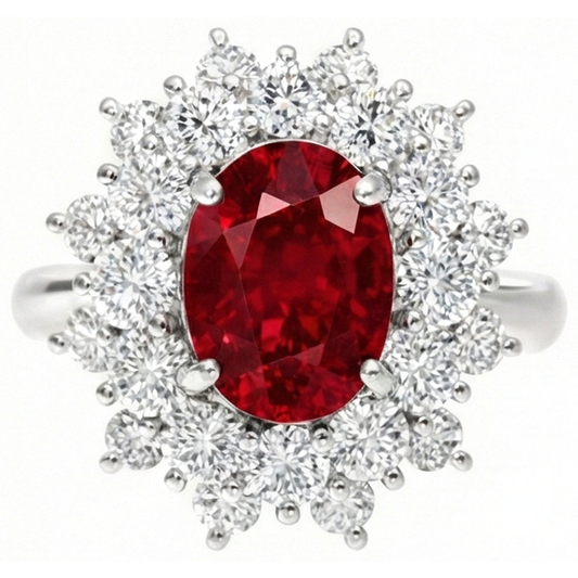 6.50 Ct Red Ruby With Natural Earth Mined Diamond ( Not Lab Grown )s Ring White Gold