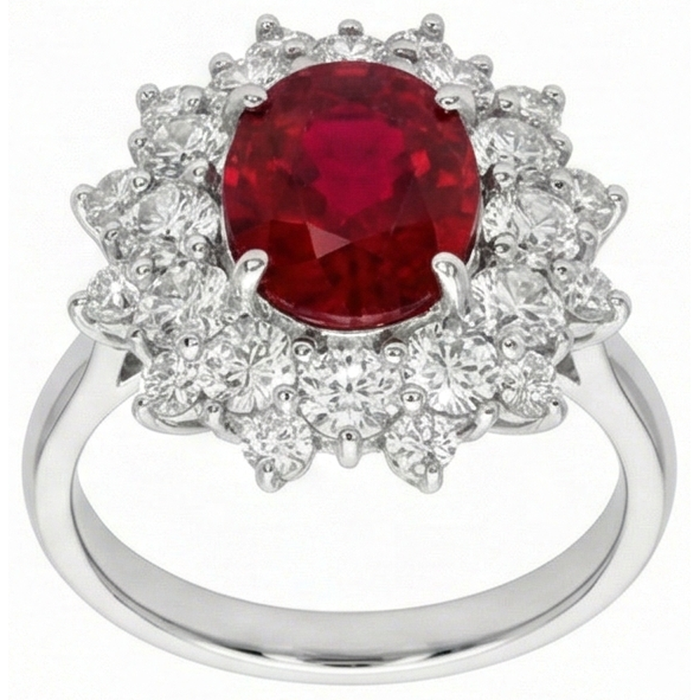 6.50 Ct Red Ruby With Natural Earth Mined Diamond ( Not Lab Grown )s Ring White Gold