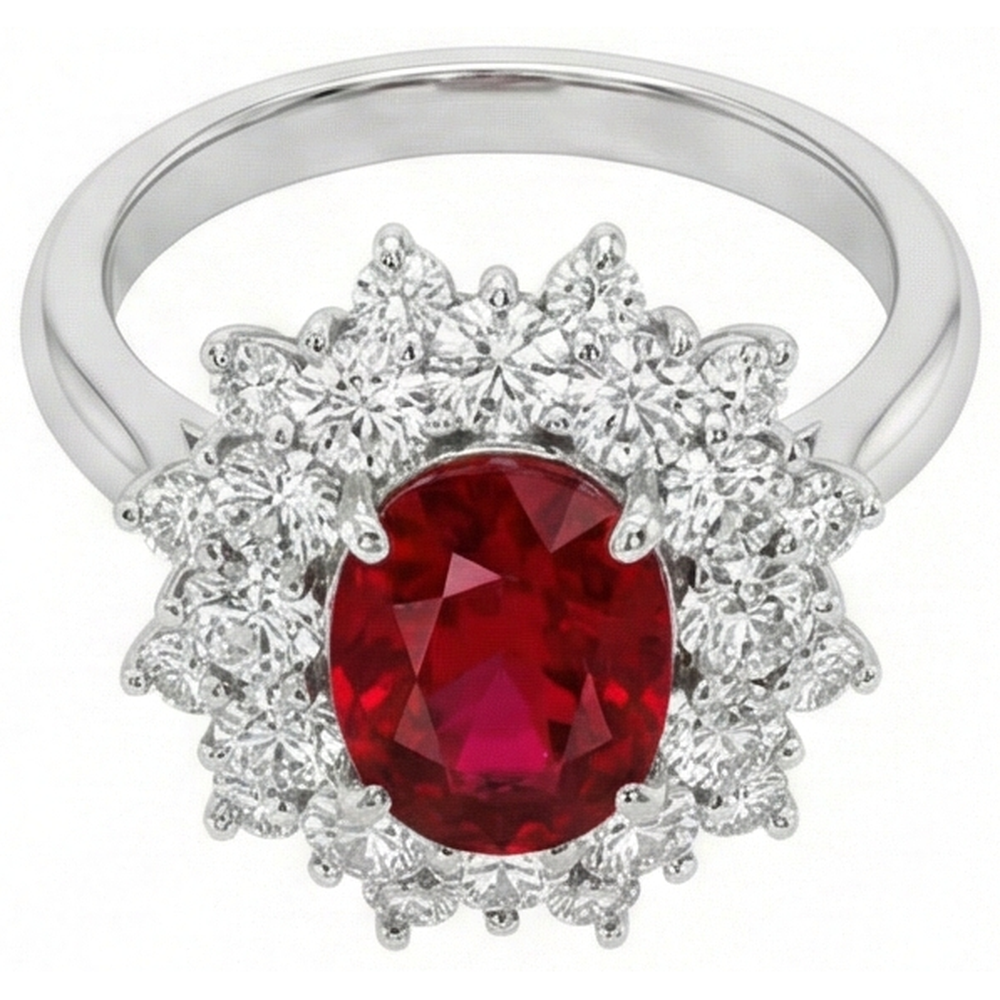 6.50 Ct Red Ruby With Natural Earth Mined Diamond ( Not Lab Grown )s Ring White Gold