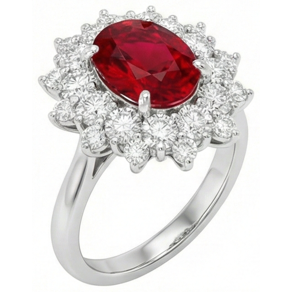 6.50 Ct Red Ruby With Natural Earth Mined Diamond ( Not Lab Grown )s Ring White Gold