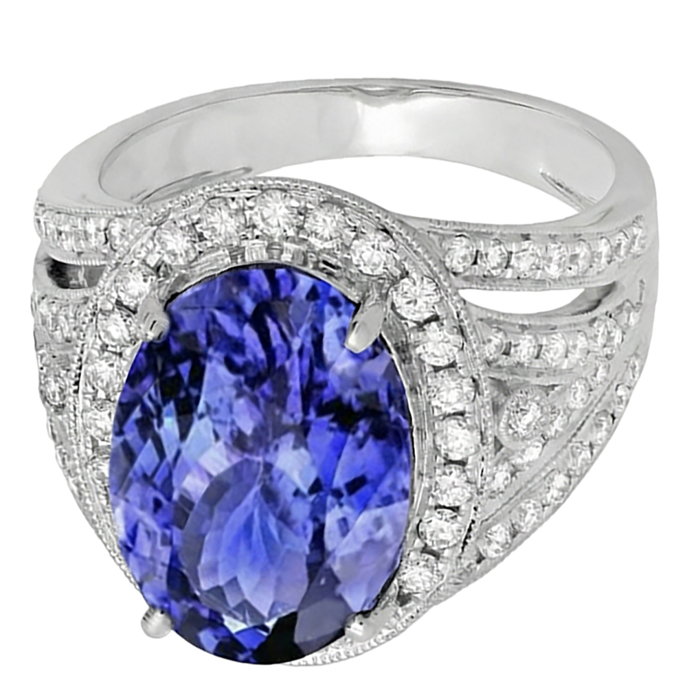 natural round tanzanite 6.55ct ring side angle