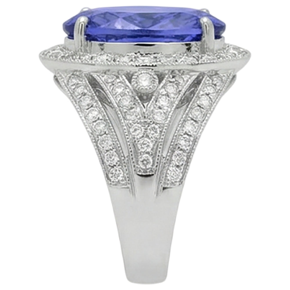natural round tanzanite 6.55ct ring top view