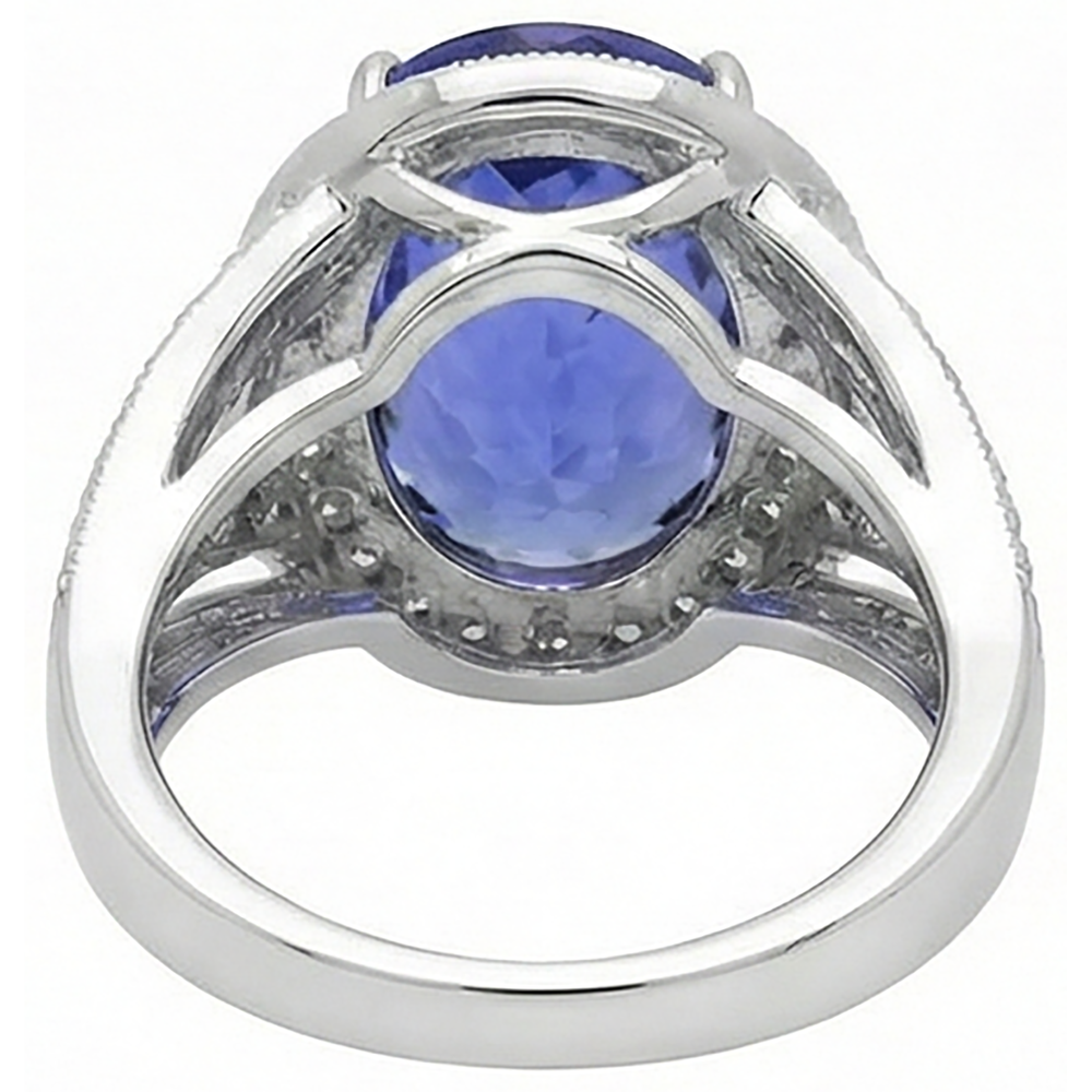 natural round tanzanite 6.55ct ring profile view