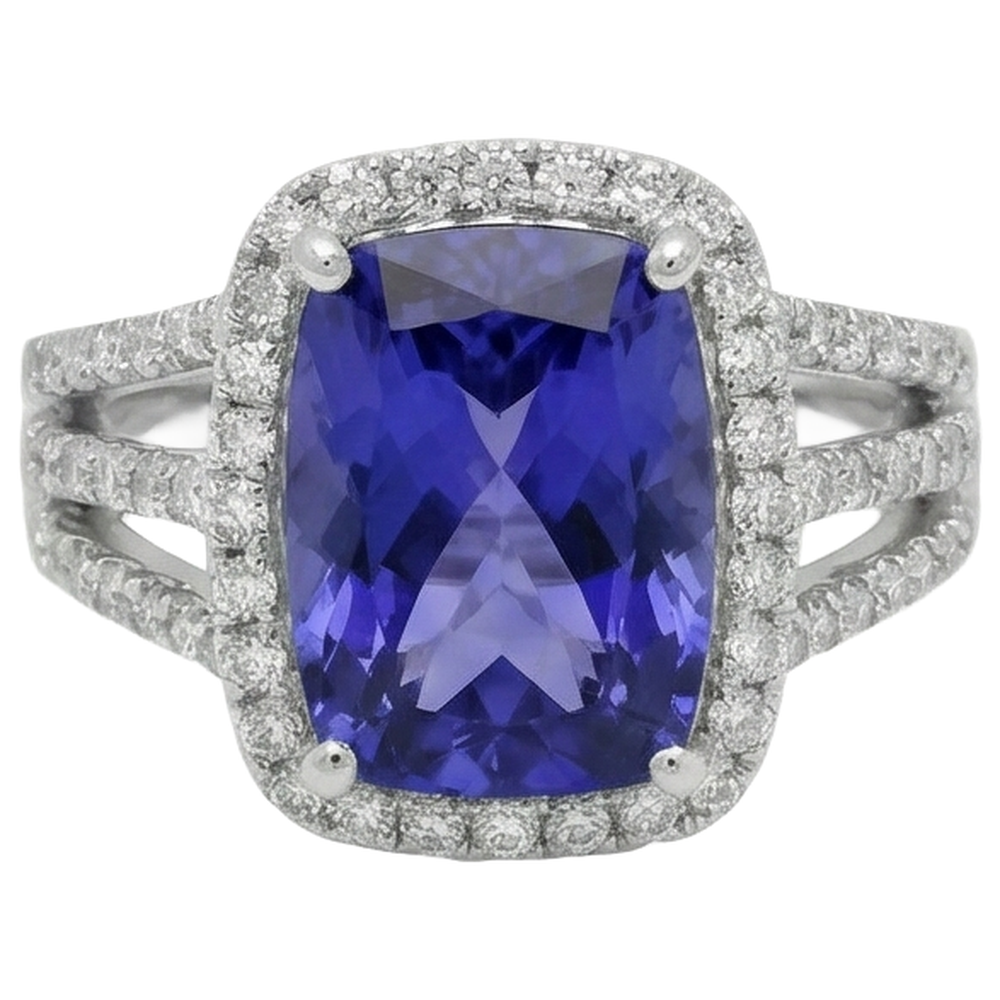 natural round tanzanite 6.55ct ring side angle